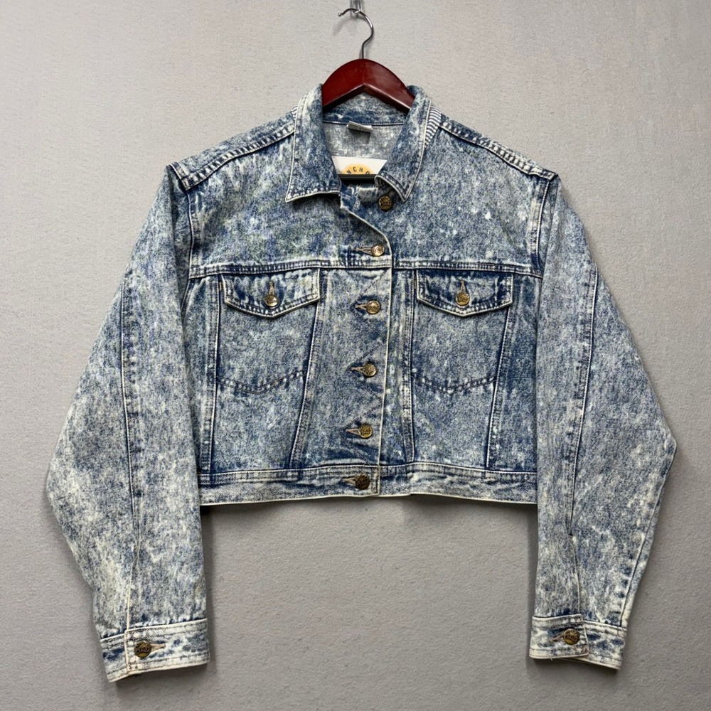 Anchor Blue Denim Jacket Womens M Blue Whitewashed Acid Wash Vintage 90s Cropped